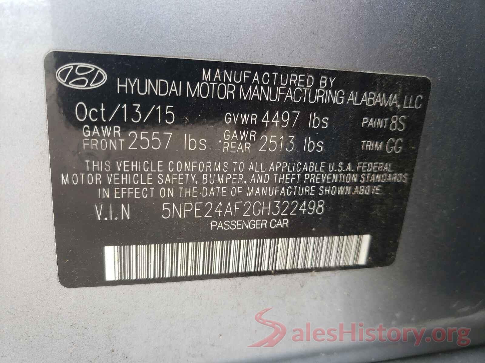 5NPE24AF2GH322498 2016 HYUNDAI SONATA