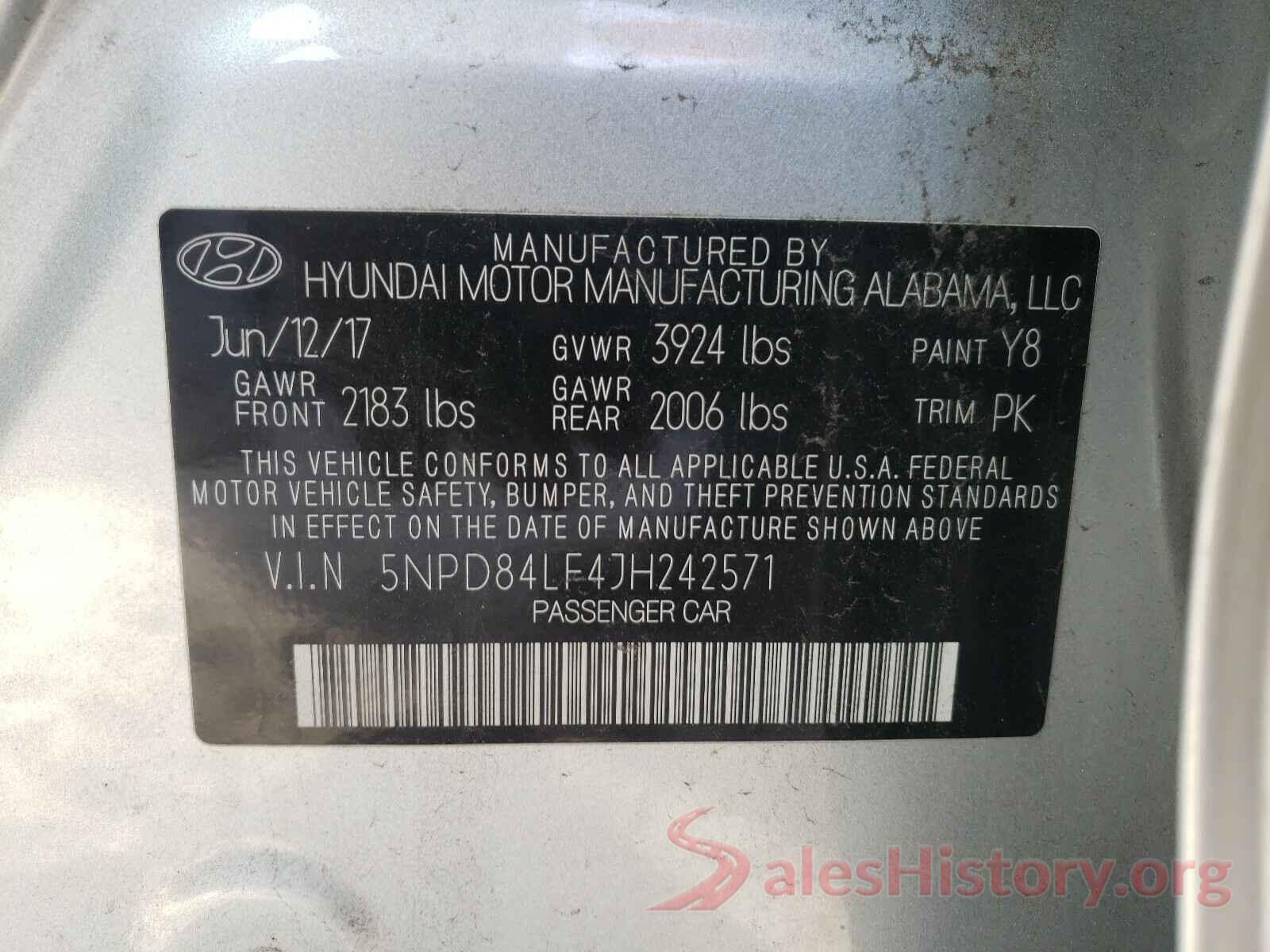 5NPD84LF4JH242571 2018 HYUNDAI ELANTRA