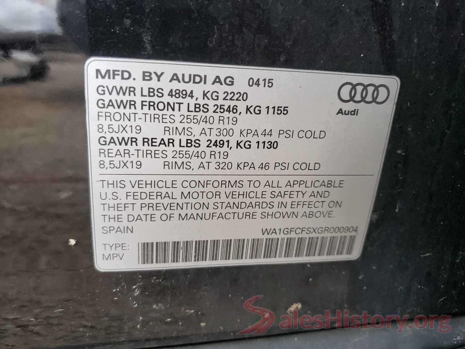 WA1GFCFSXGR000904 2016 AUDI Q3