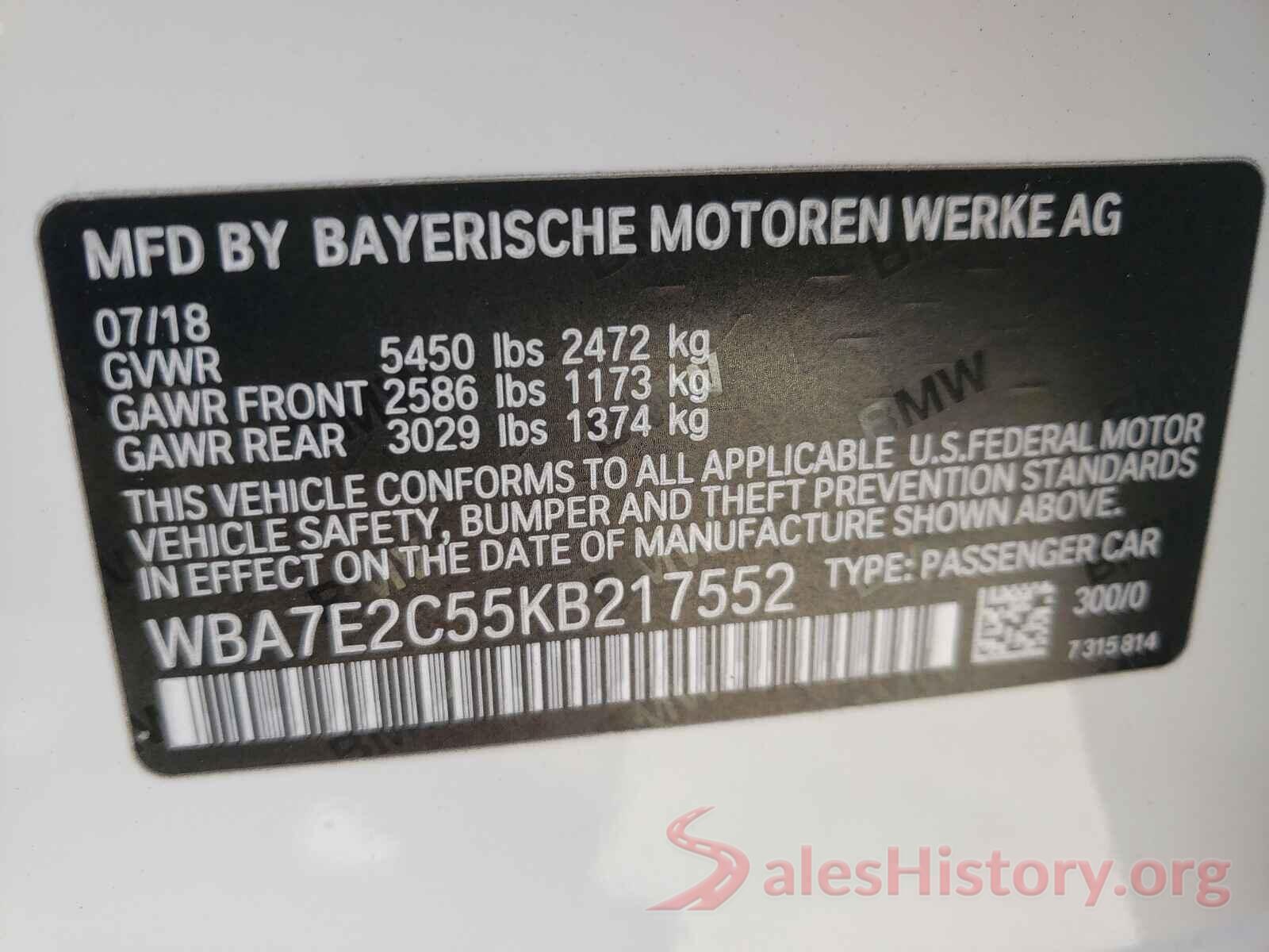 WBA7E2C55KB217552 2019 BMW 7 SERIES