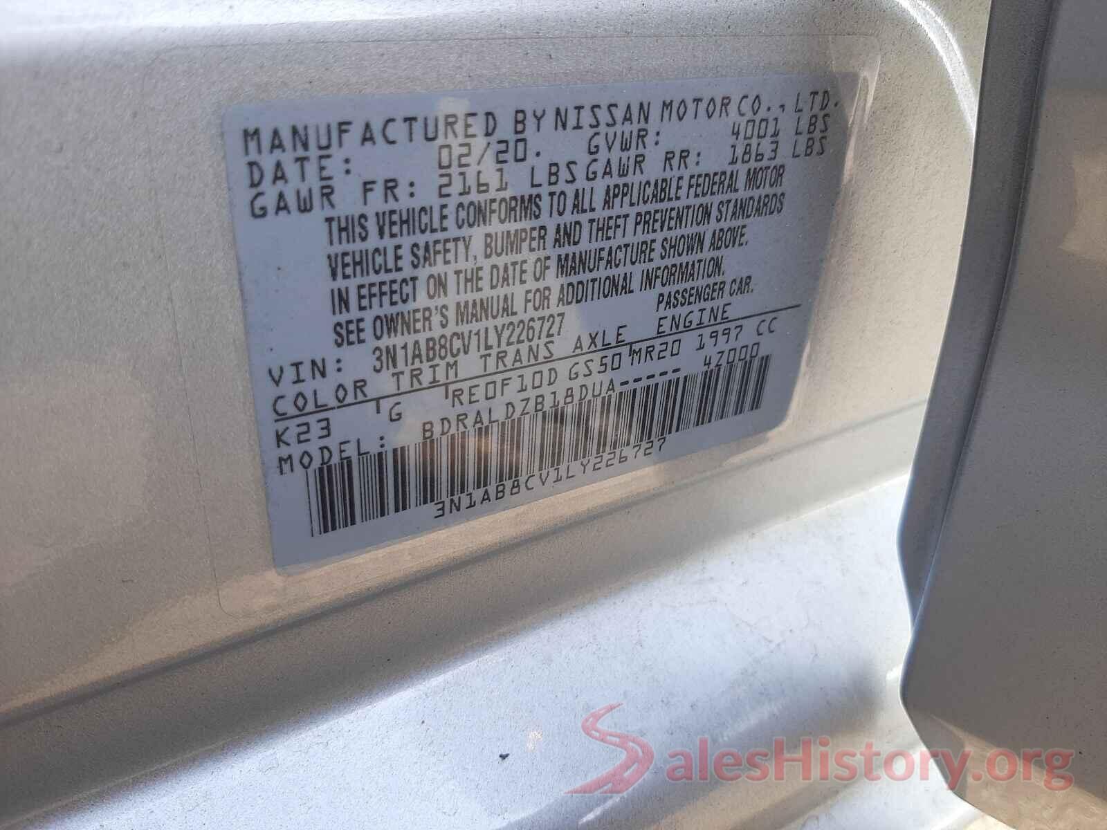 3N1AB8CV1LY226727 2020 NISSAN SENTRA