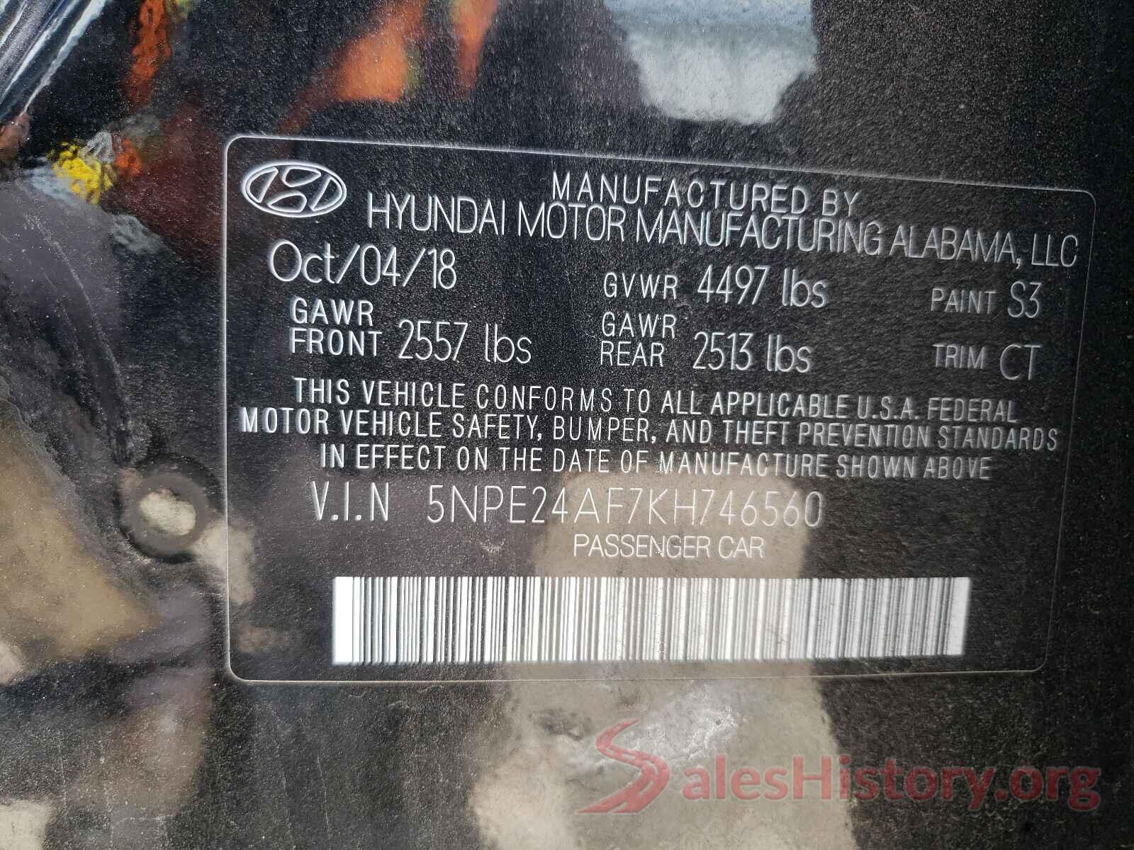 5NPE24AF7KH746560 2019 HYUNDAI SONATA