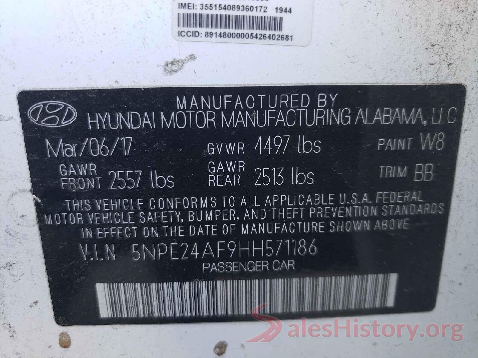 5NPE24AF9HH571186 2017 HYUNDAI SONATA