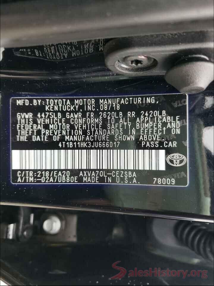 4T1B11HK3JU666017 2018 TOYOTA CAMRY