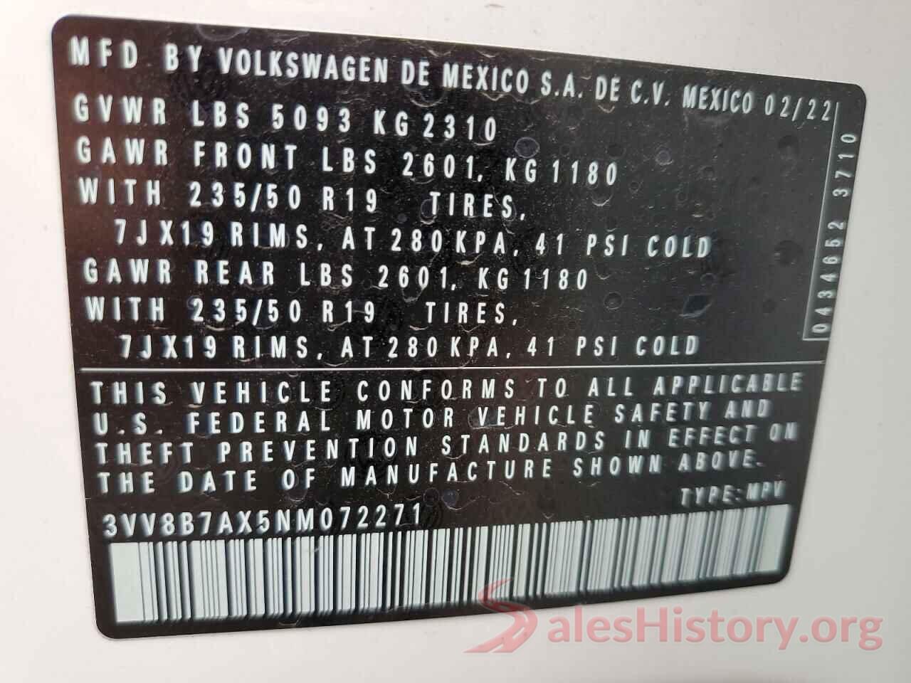 3VV8B7AX5NM072271 2022 VOLKSWAGEN TIGUAN