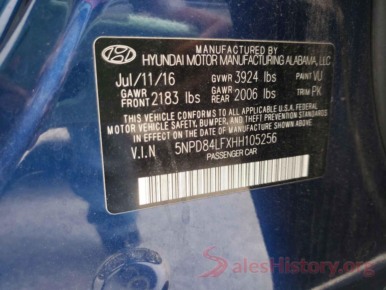 5NPD84LFXHH105256 2017 HYUNDAI ELANTRA