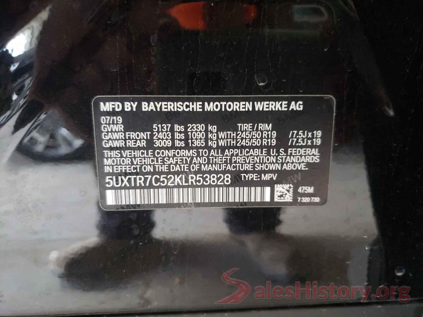 5UXTR7C52KLR53828 2019 BMW X3