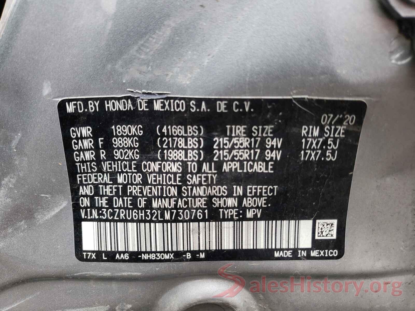 3CZRU6H32LM730761 2020 HONDA HR-V