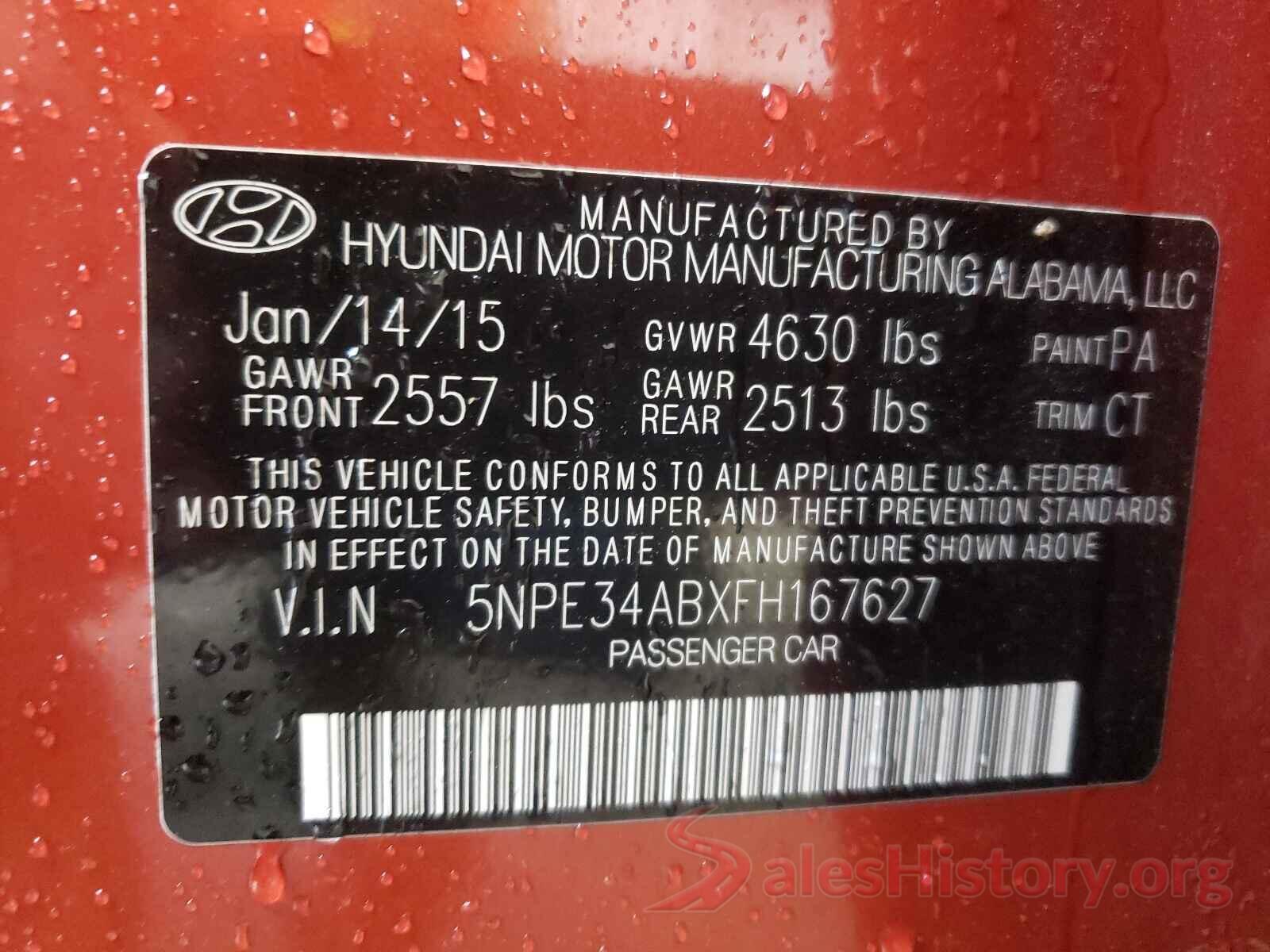 5NPE34ABXFH167627 2015 HYUNDAI SONATA