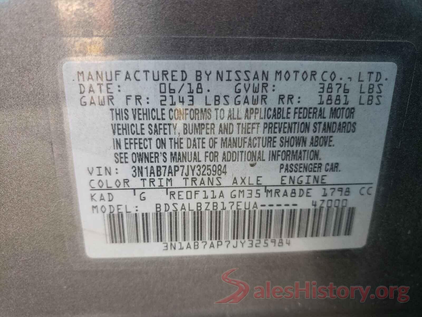 3N1AB7AP7JY325984 2018 NISSAN SENTRA