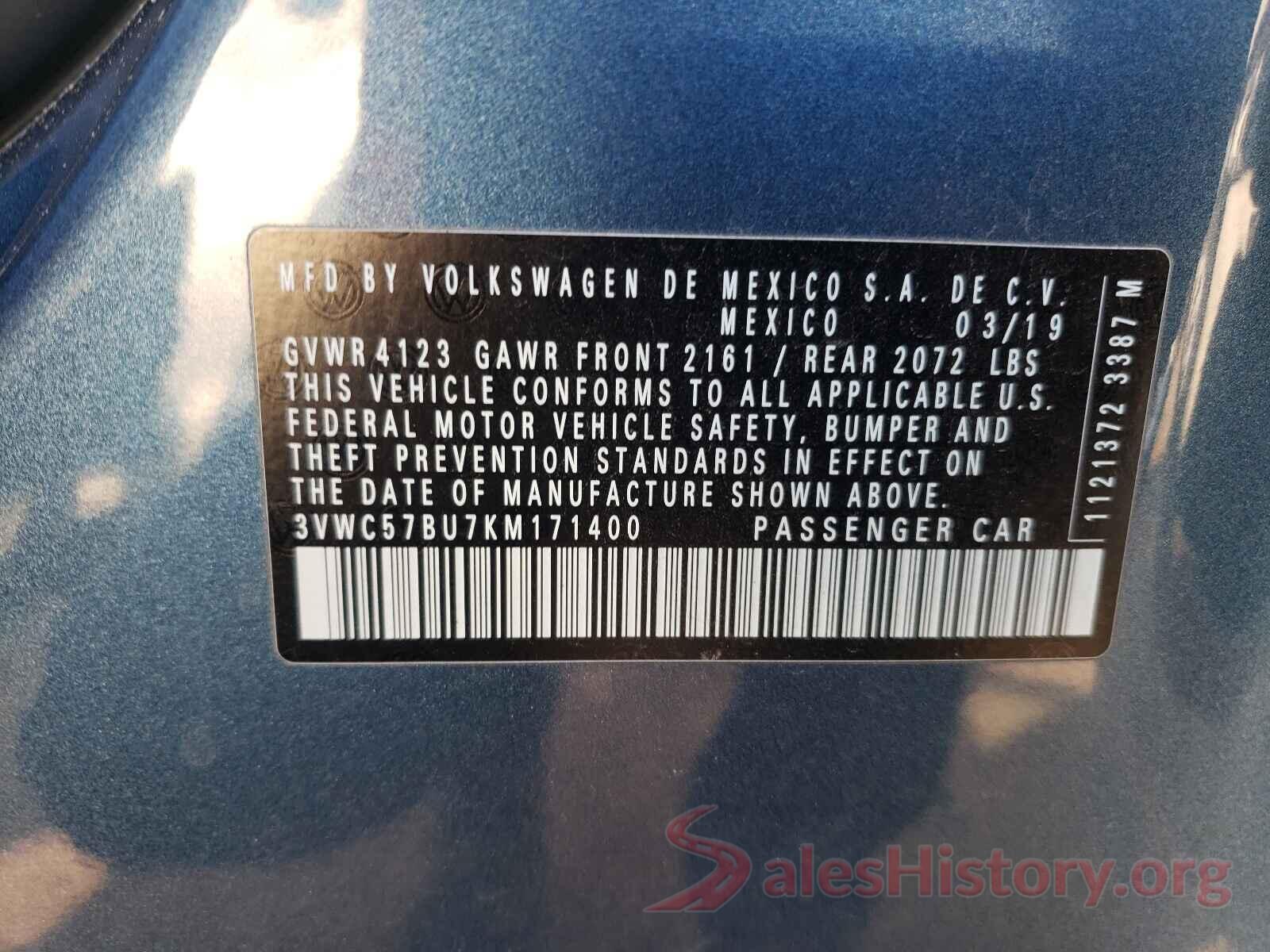 3VWC57BU7KM171400 2019 VOLKSWAGEN JETTA