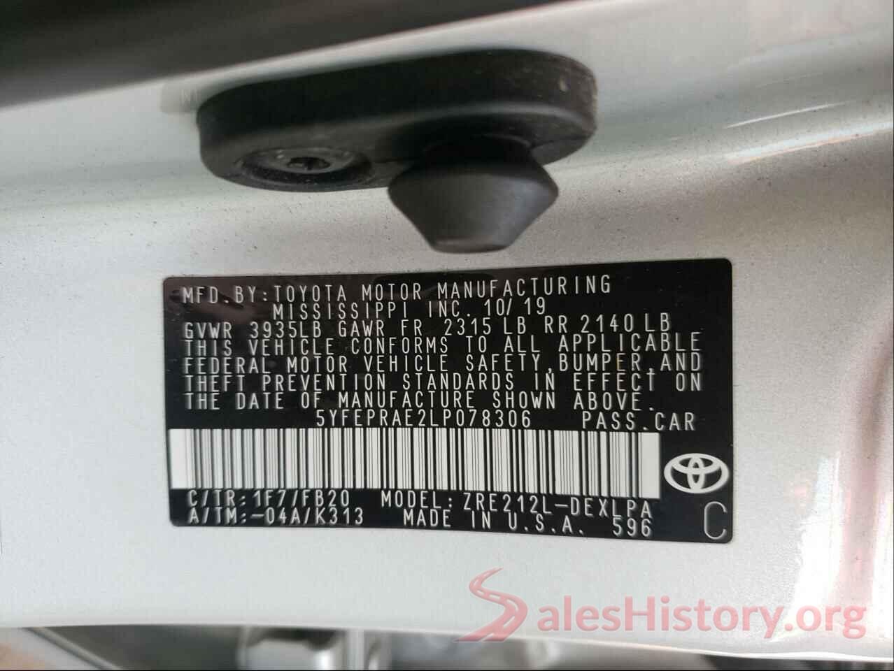 5YFEPRAE2LP078306 2020 TOYOTA COROLLA