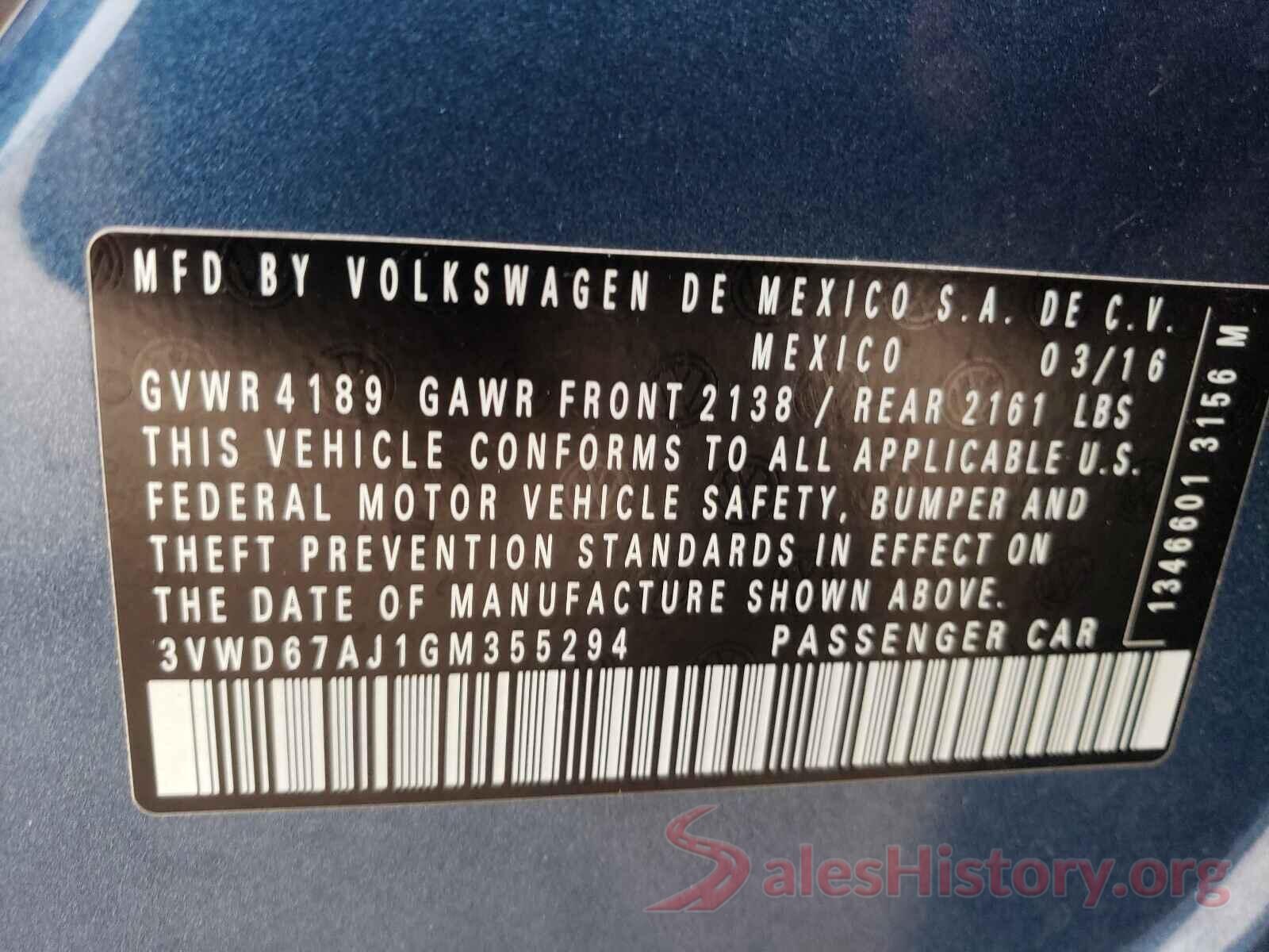 3VWD67AJ1GM355294 2016 VOLKSWAGEN JETTA