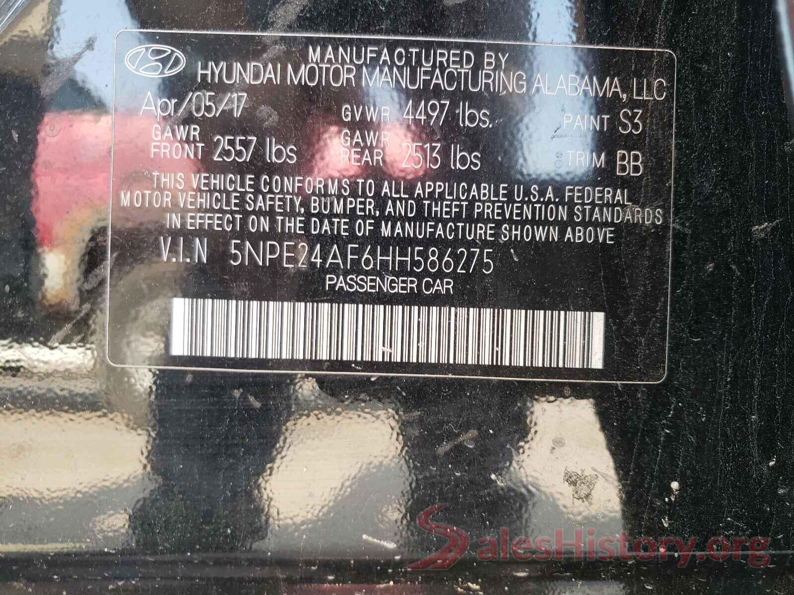 5NPE24AF6HH586275 2017 HYUNDAI SONATA