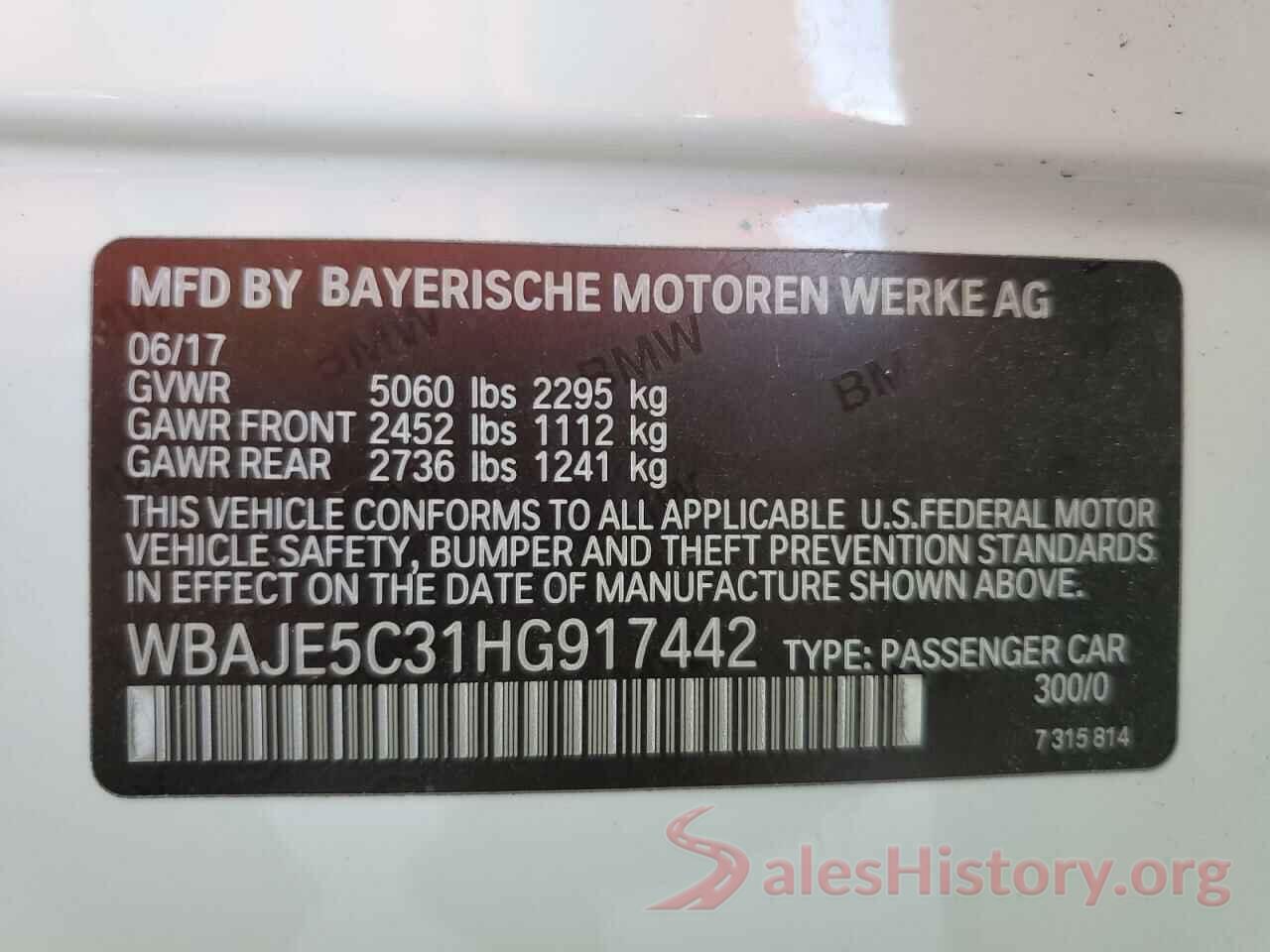 WBAJE5C31HG917442 2017 BMW 5 SERIES