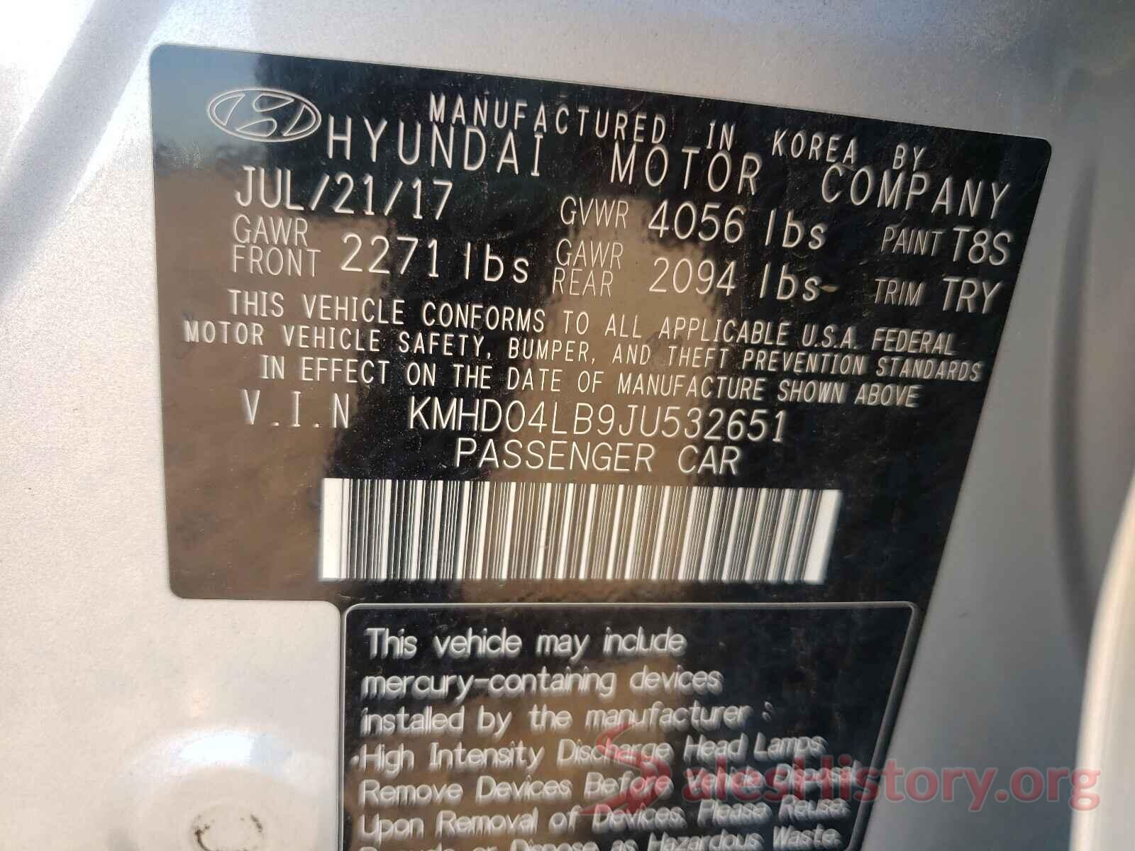 KMHD04LB9JU532651 2018 HYUNDAI ELANTRA