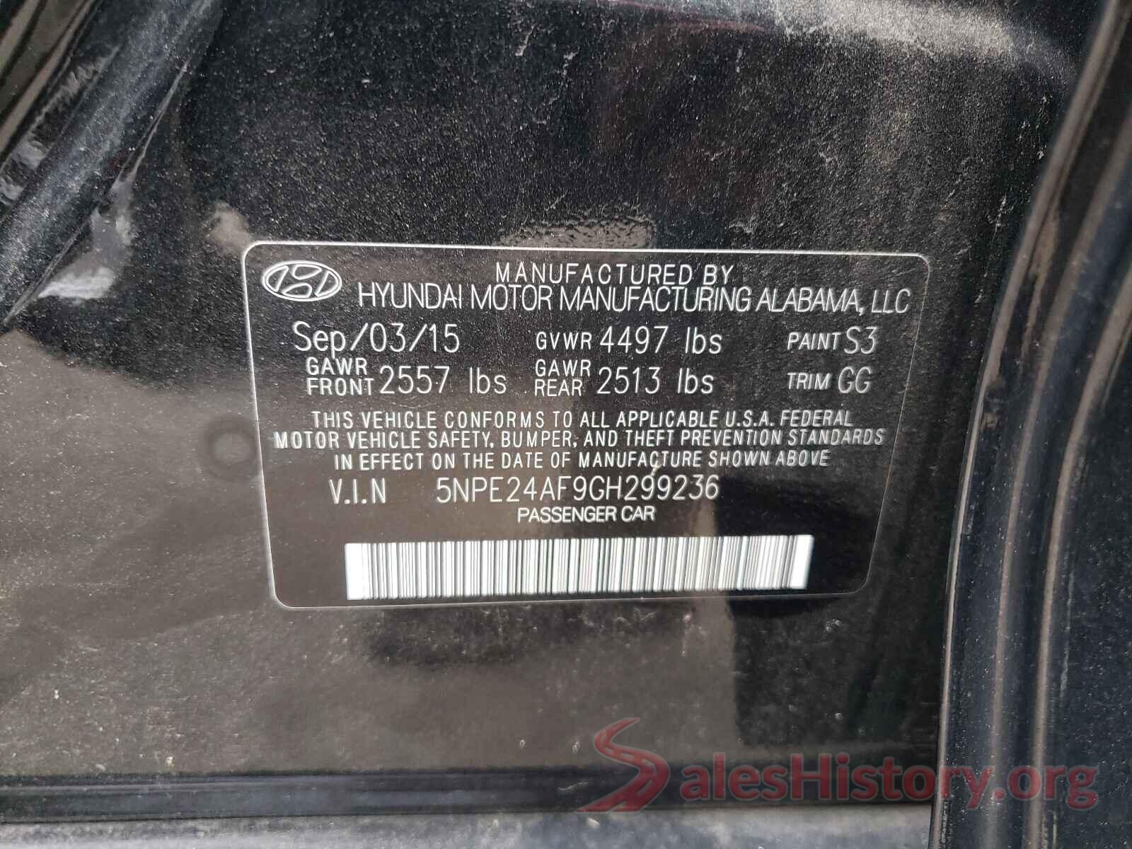 5NPE24AF9GH299236 2016 HYUNDAI SONATA