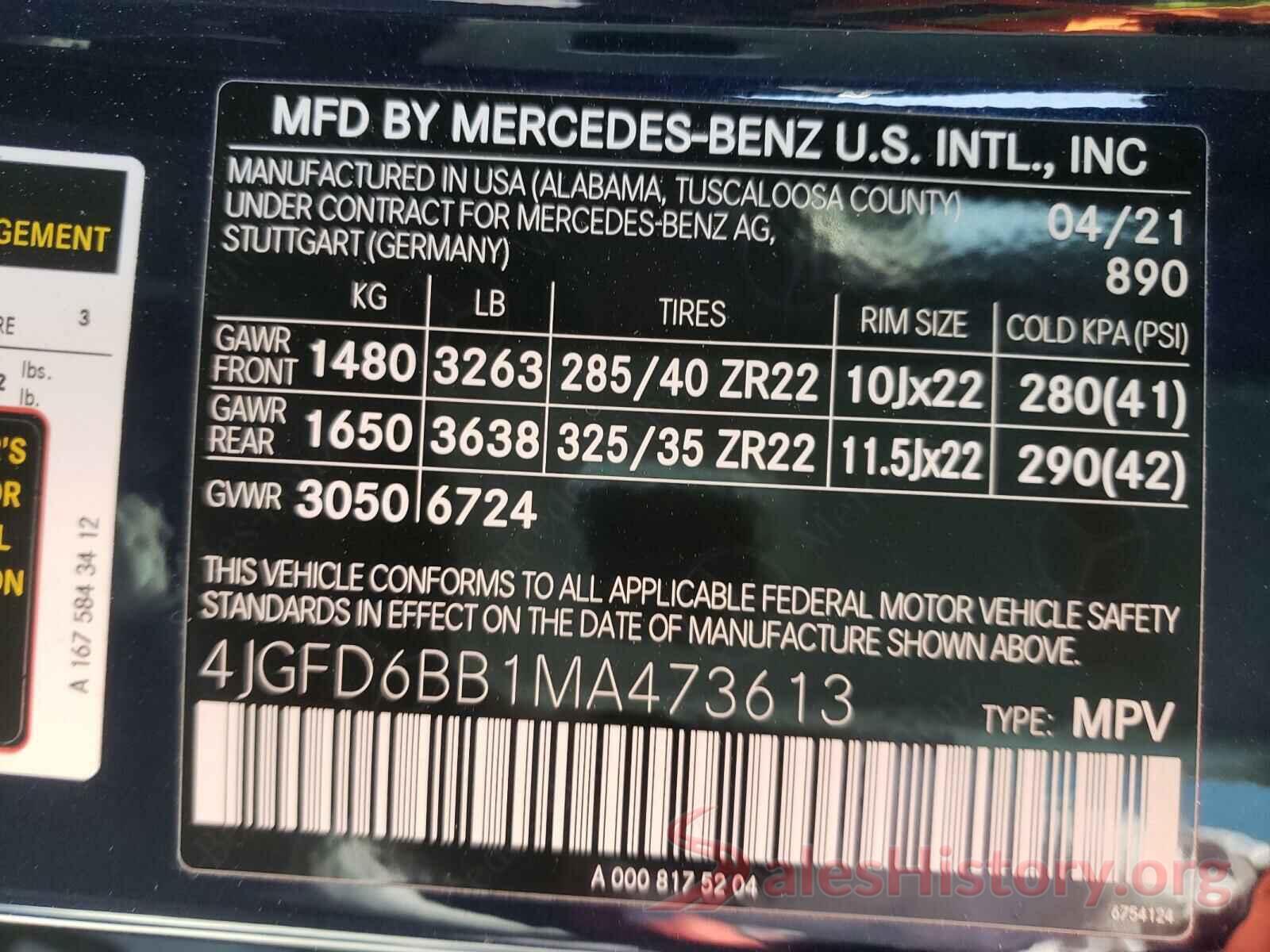 4JGFD6BB1MA473613 2021 MERCEDES-BENZ GLE-CLASS