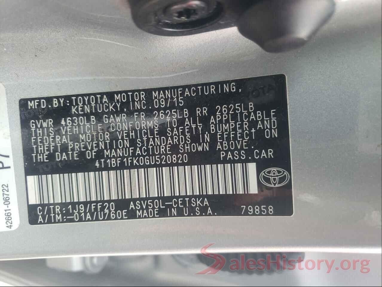 4T1BF1FK0GU520820 2016 TOYOTA CAMRY