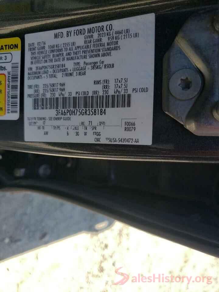 3FA6P0H75GR358184 2016 FORD FUSION