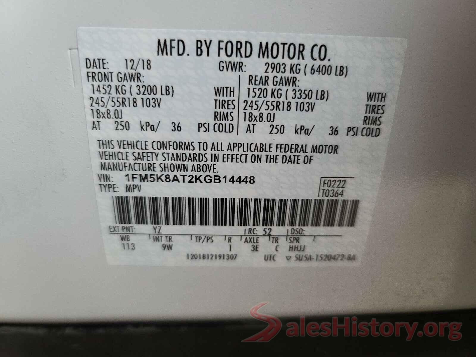 1FM5K8AT2KGB14448 2019 FORD EXPLORER