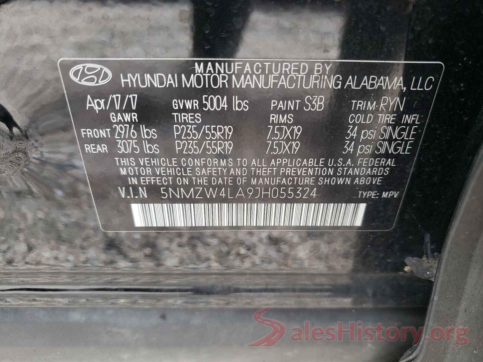 5NMZW4LA9JH055324 2018 HYUNDAI SANTA FE