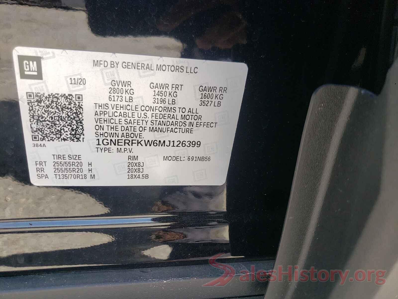 1GNERFKW6MJ126399 2021 CHEVROLET TRAVERSE