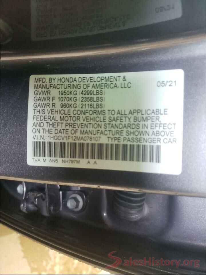 1HGCV1F12MA078107 2021 HONDA ACCORD