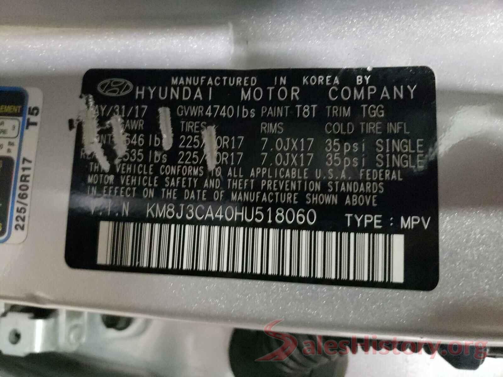 KM8J3CA40HU518060 2017 HYUNDAI TUCSON