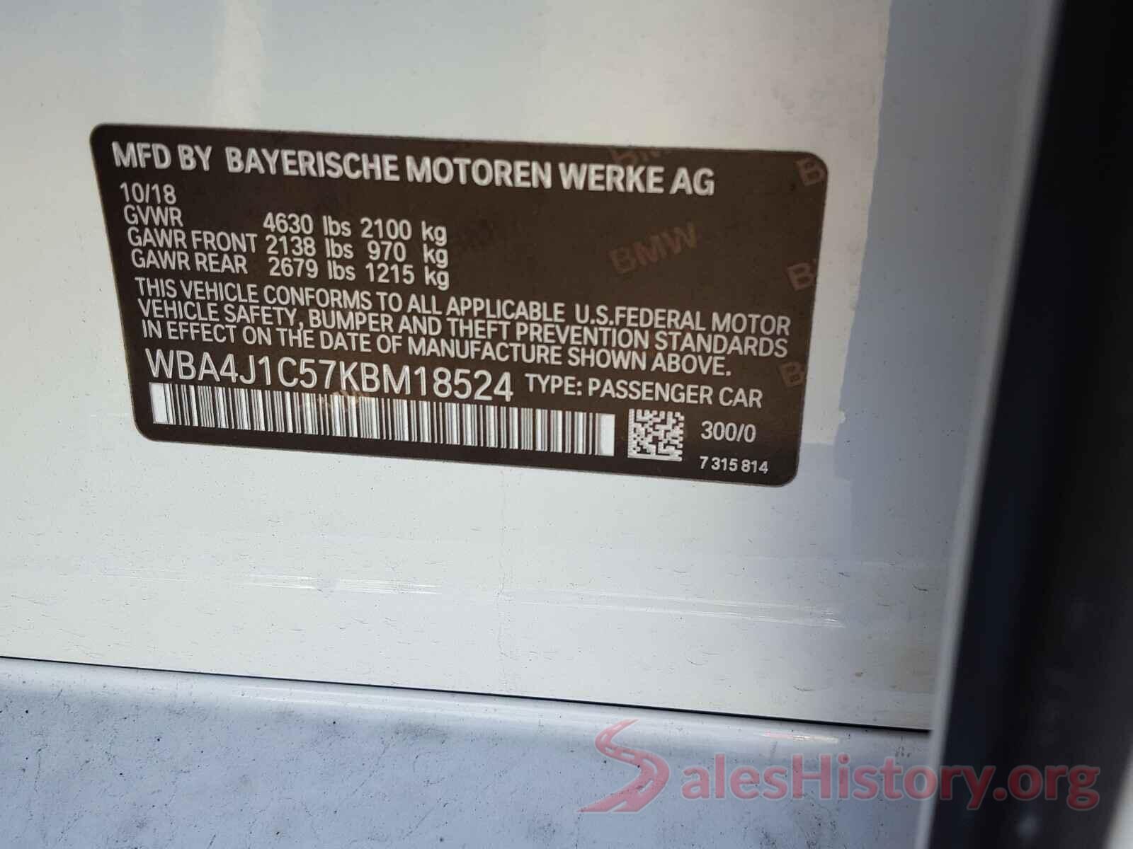 WBA4J1C57KBM18524 2019 BMW 4 SERIES