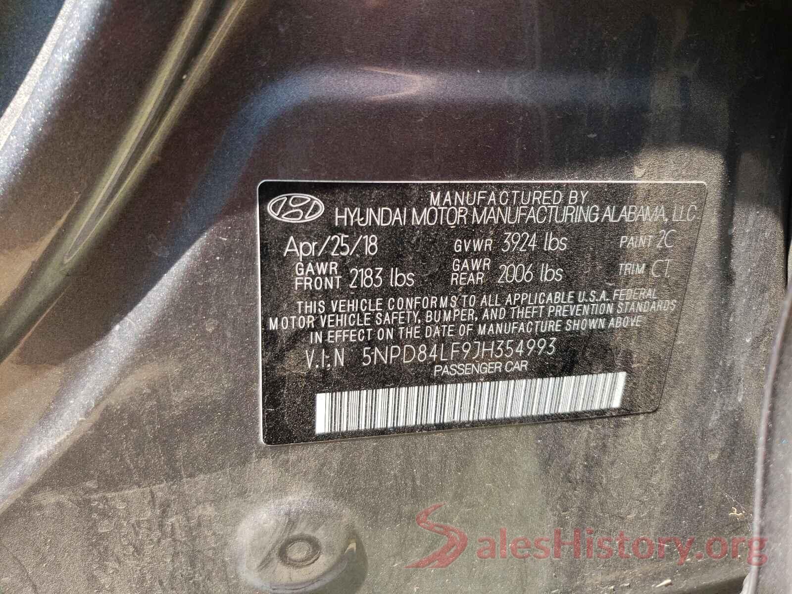 5NPD84LF9JH354993 2018 HYUNDAI ELANTRA