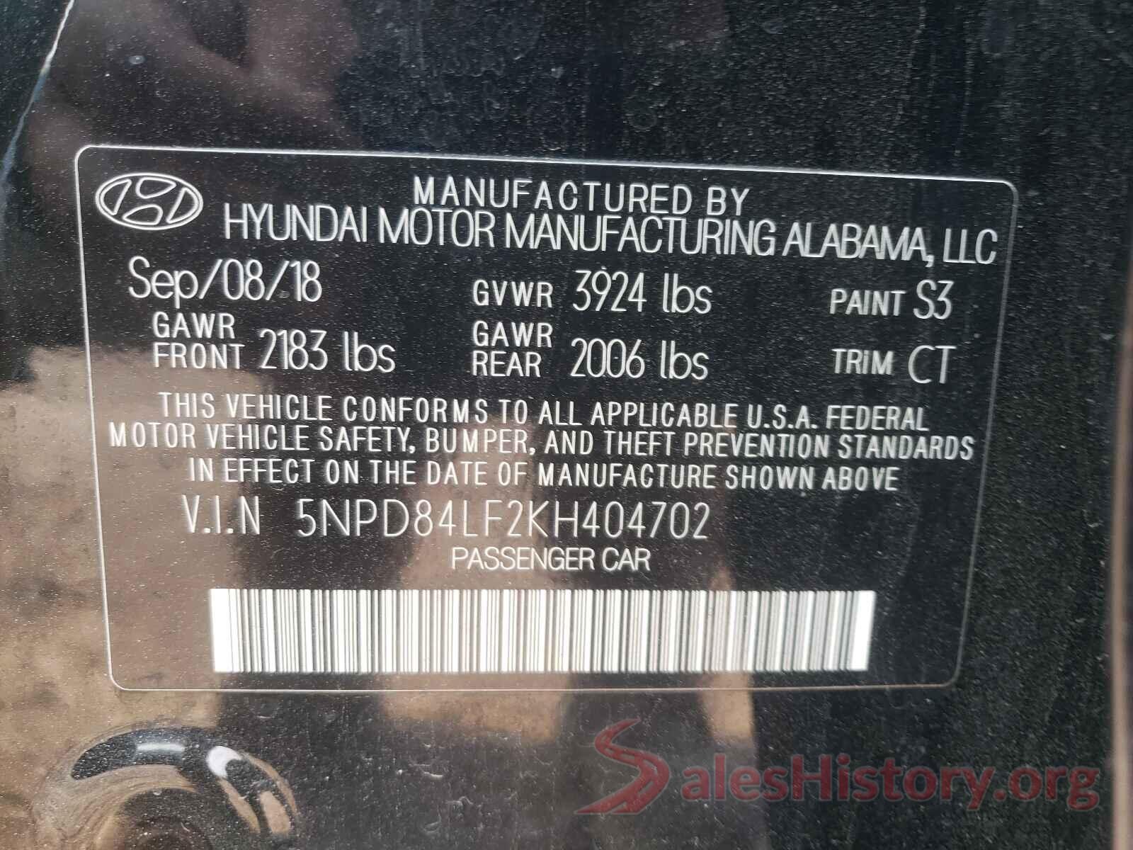 5NPD84LF2KH404702 2019 HYUNDAI ELANTRA