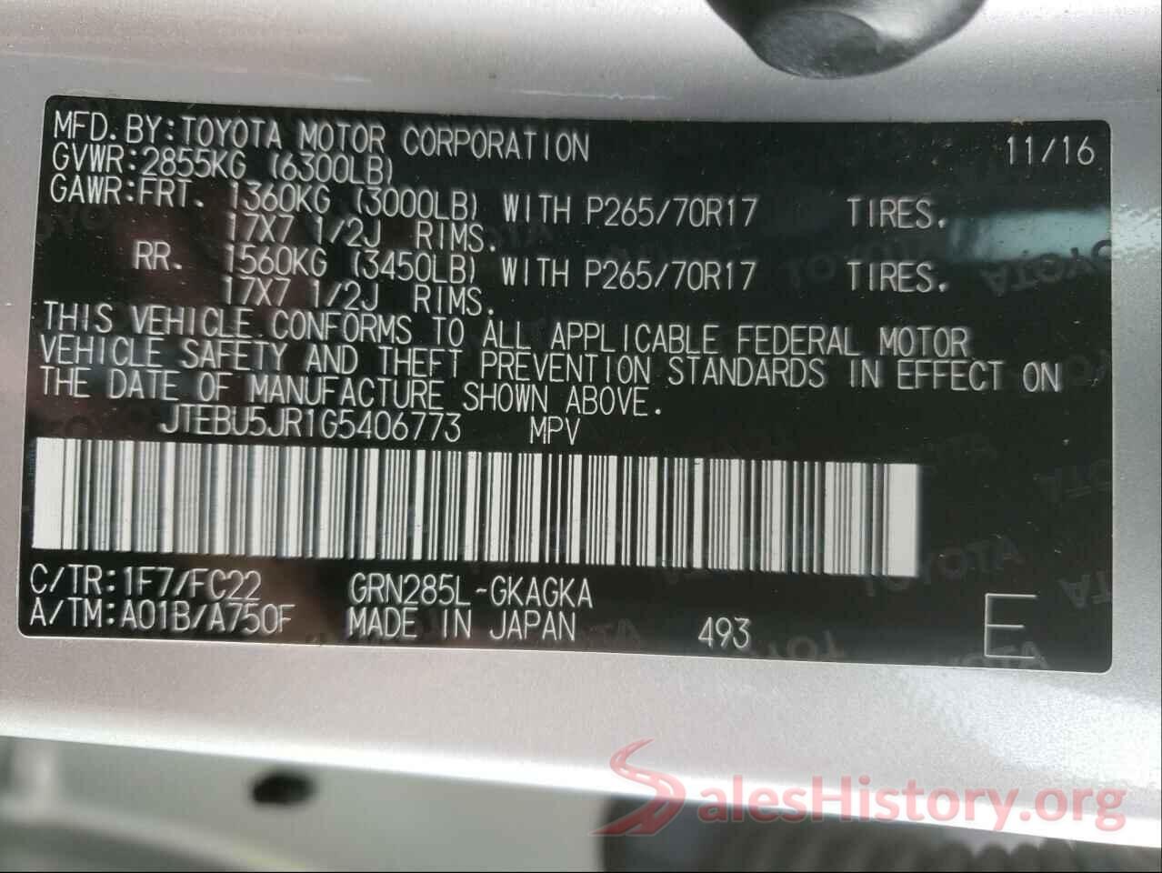 JTEBU5JR1G5406773 2016 TOYOTA 4RUNNER