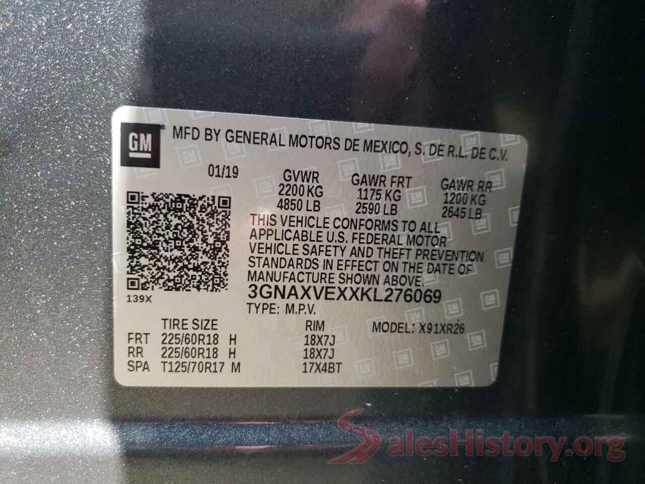 3GNAXVEXXKL276069 2019 CHEVROLET EQUINOX