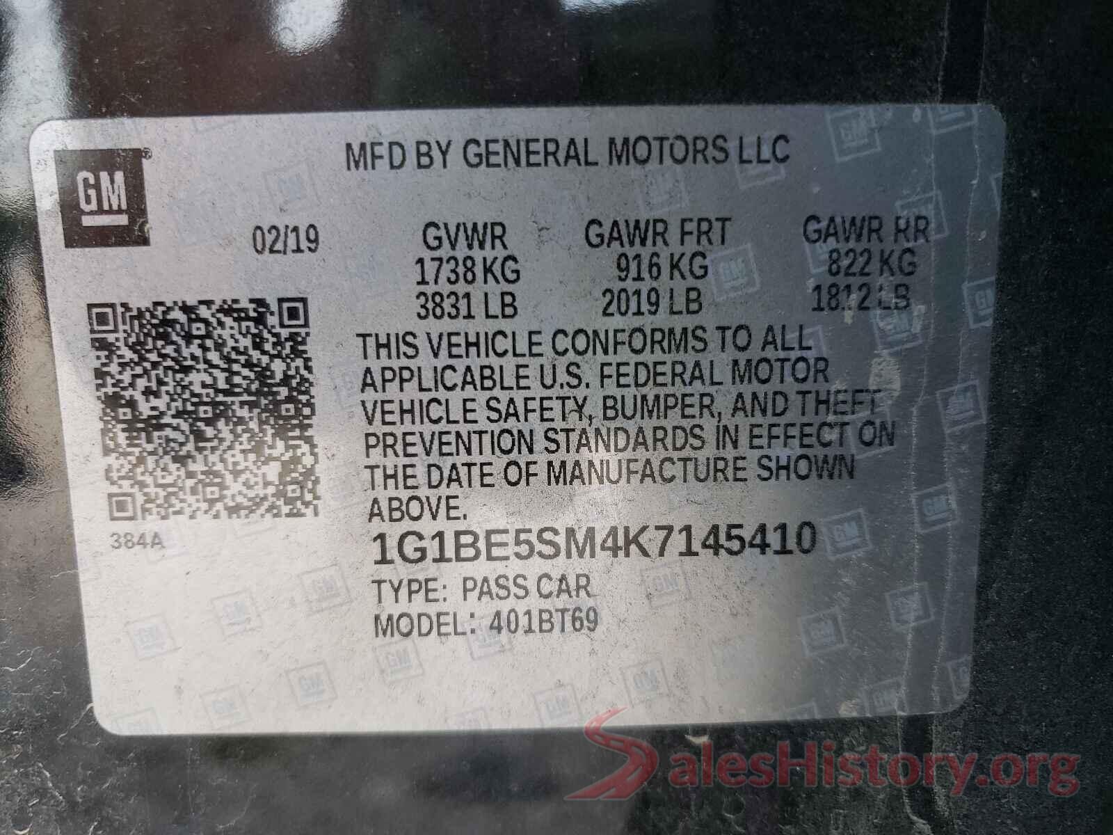 1G1BE5SM4K7145410 2019 CHEVROLET CRUZE