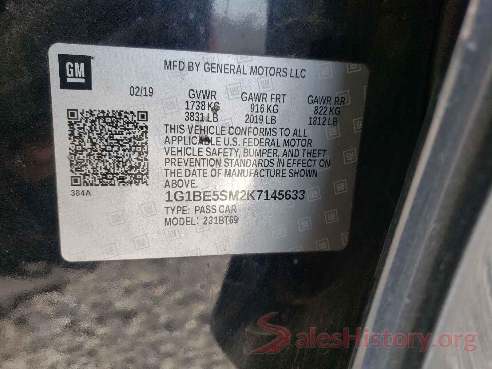 1G1BE5SM2K7145633 2019 CHEVROLET CRUZE