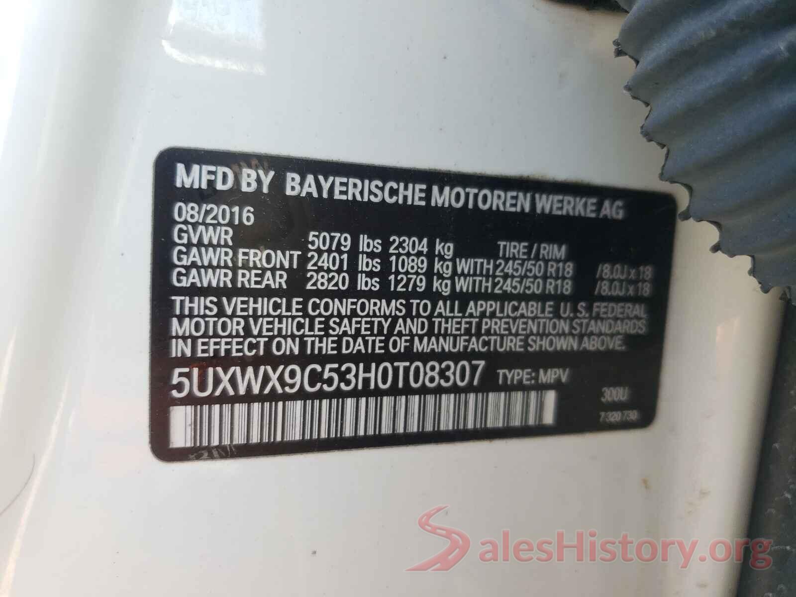 5UXWX9C53H0T08307 2017 BMW X3