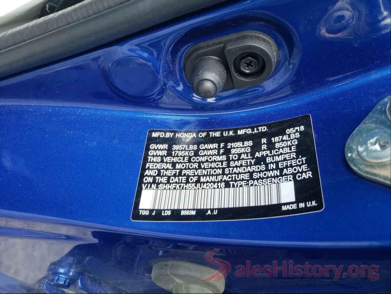 SHHFK7H55JU420416 2018 HONDA CIVIC