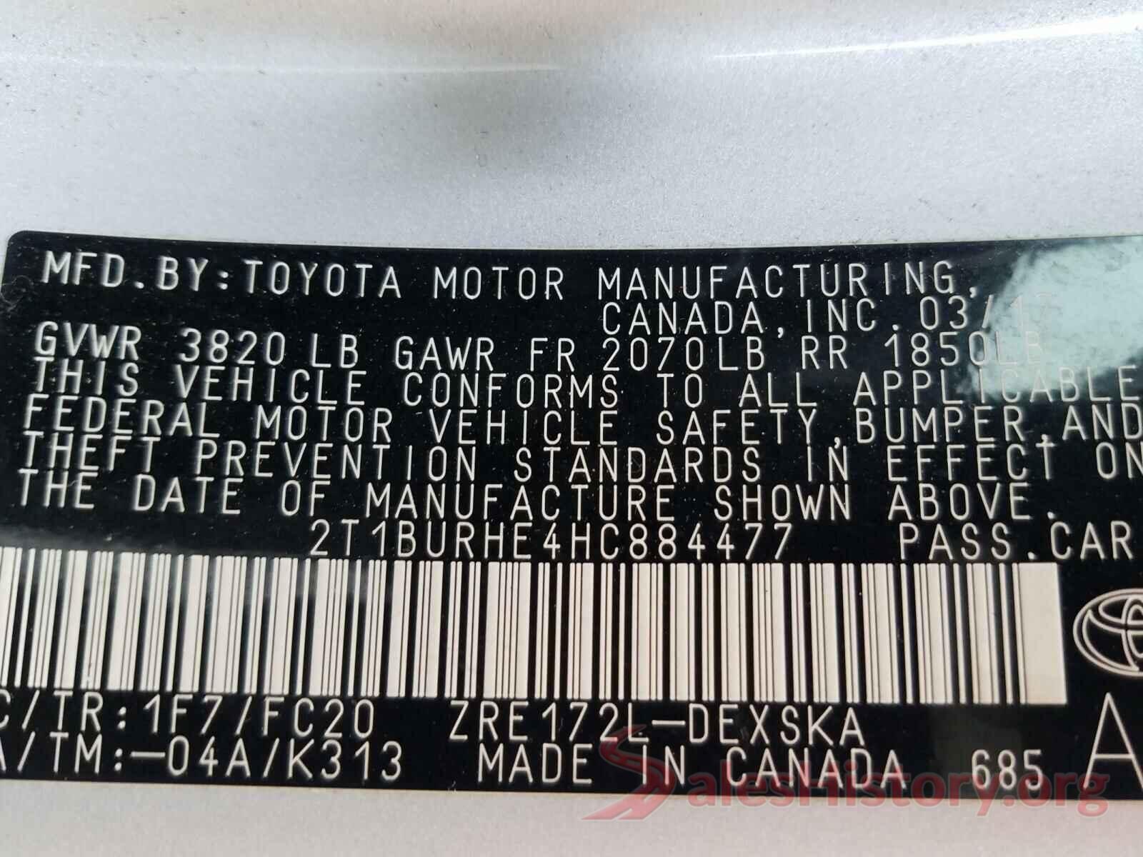 2T1BURHE4HC884477 2017 TOYOTA COROLLA