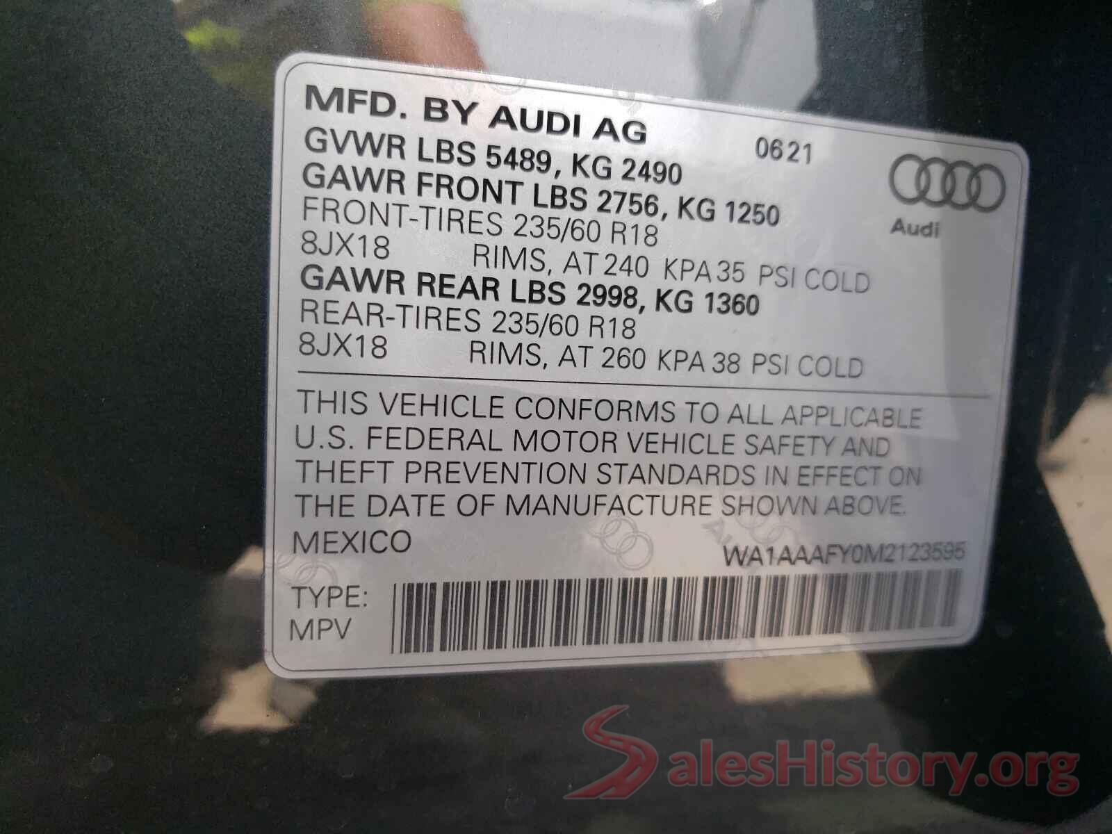 WA1AAAFY0M2123595 2021 AUDI Q5