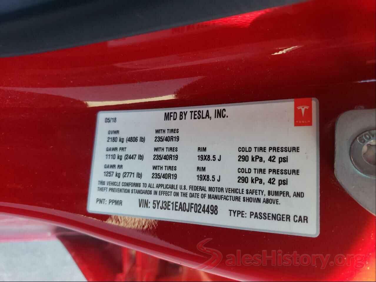 5YJ3E1EA0JF024498 2018 TESLA MODEL 3