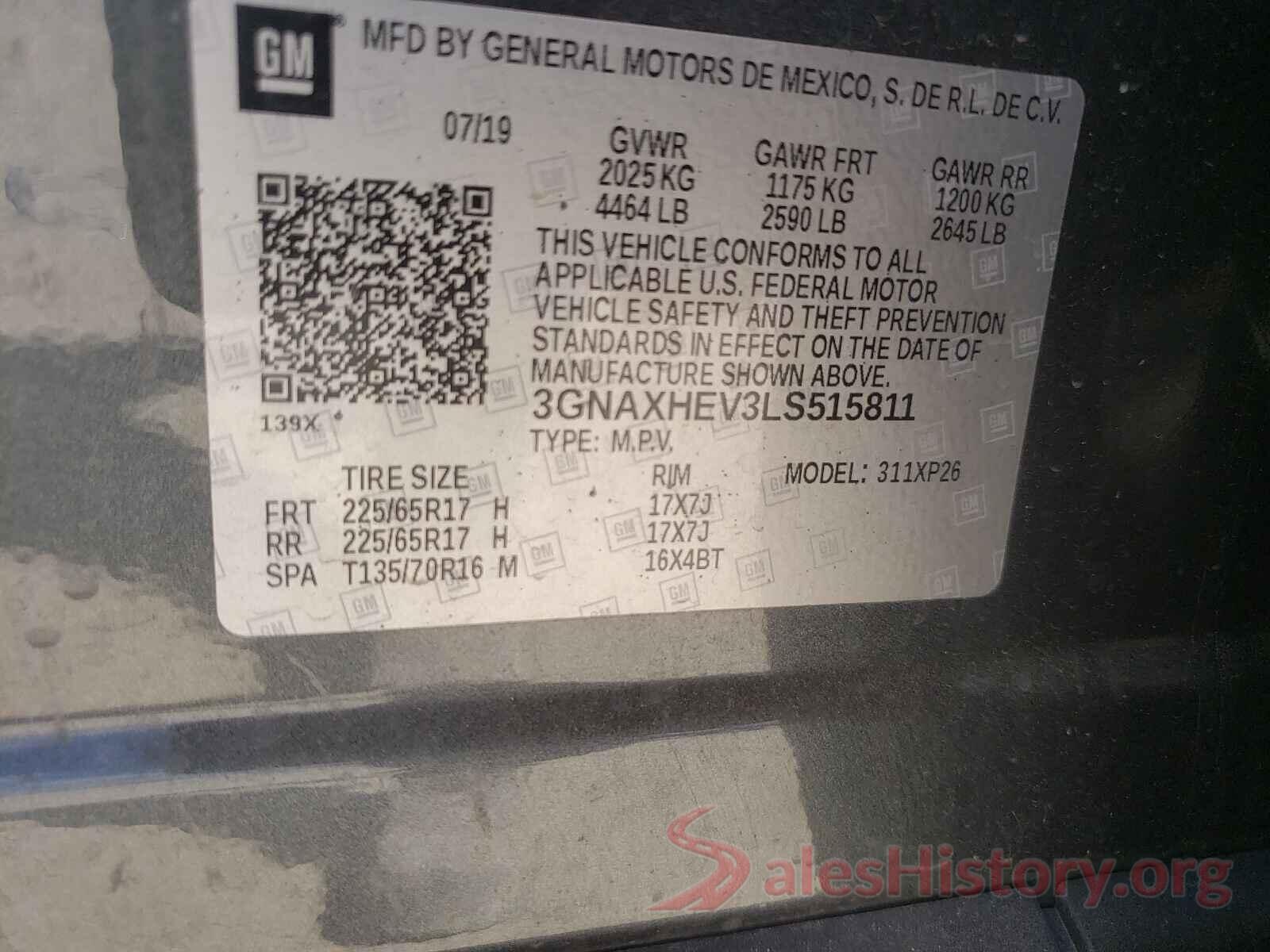 3GNAXHEV3LS515811 2020 CHEVROLET EQUINOX