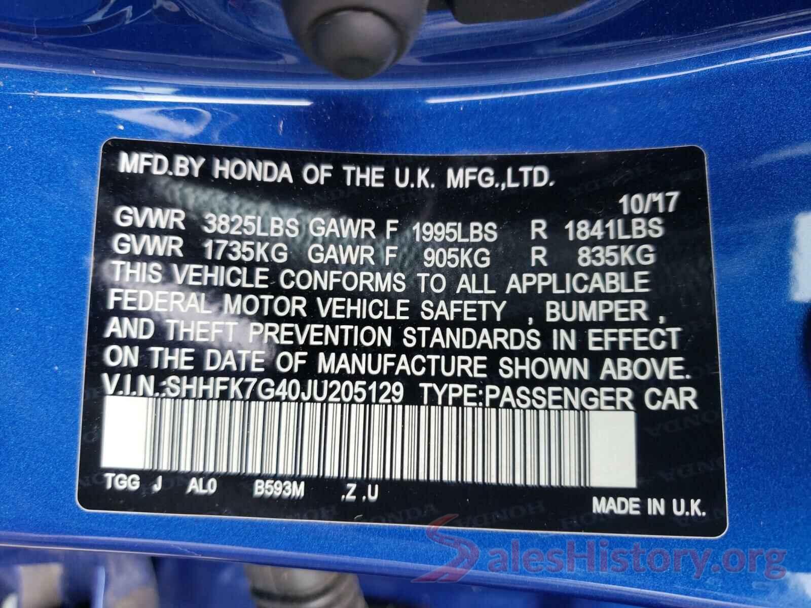 SHHFK7G40JU205129 2018 HONDA CIVIC