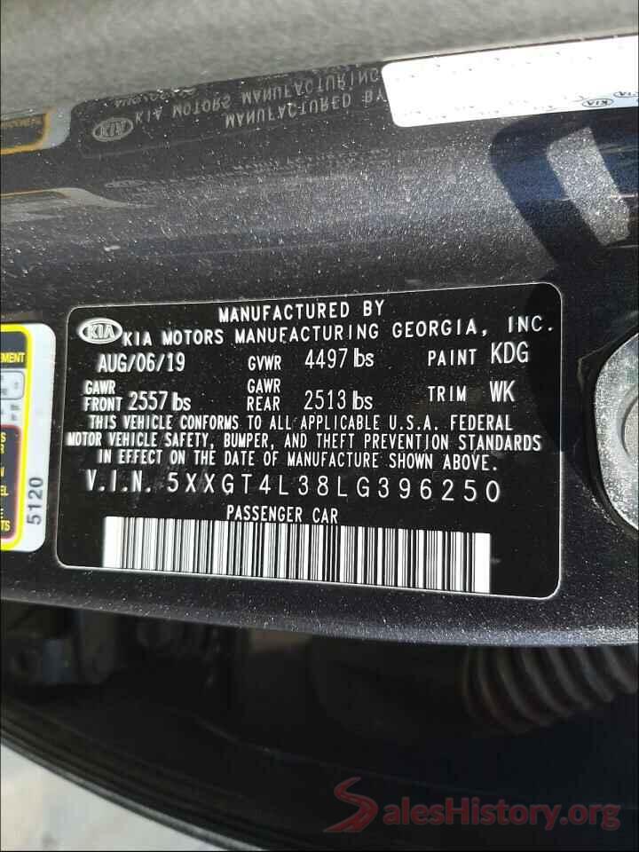 5XXGT4L38LG396250 2020 KIA OPTIMA