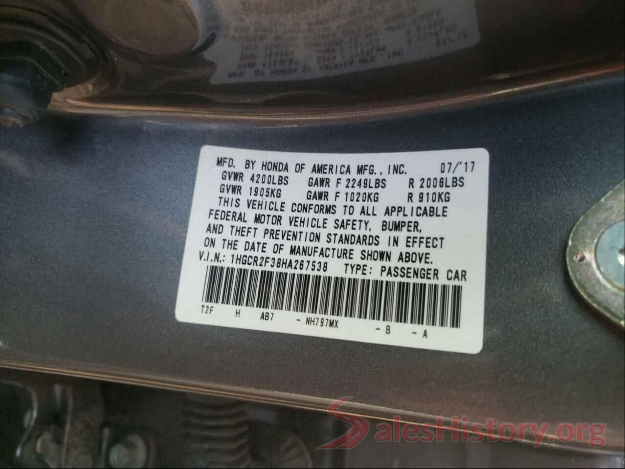 1HGCR2F38HA267538 2017 HONDA ACCORD