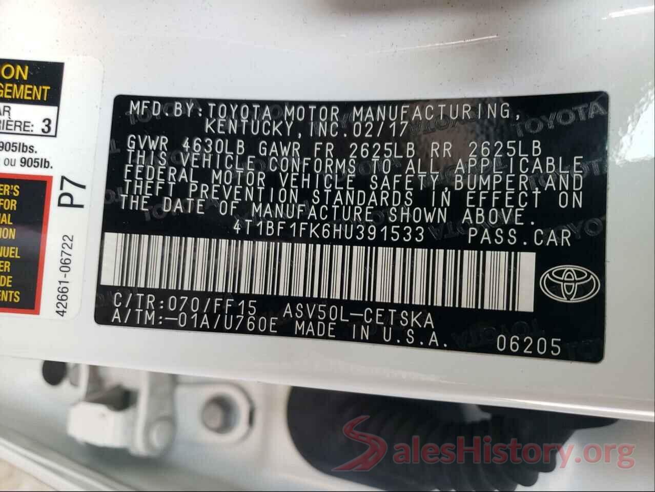 4T1BF1FK6HU391533 2017 TOYOTA CAMRY