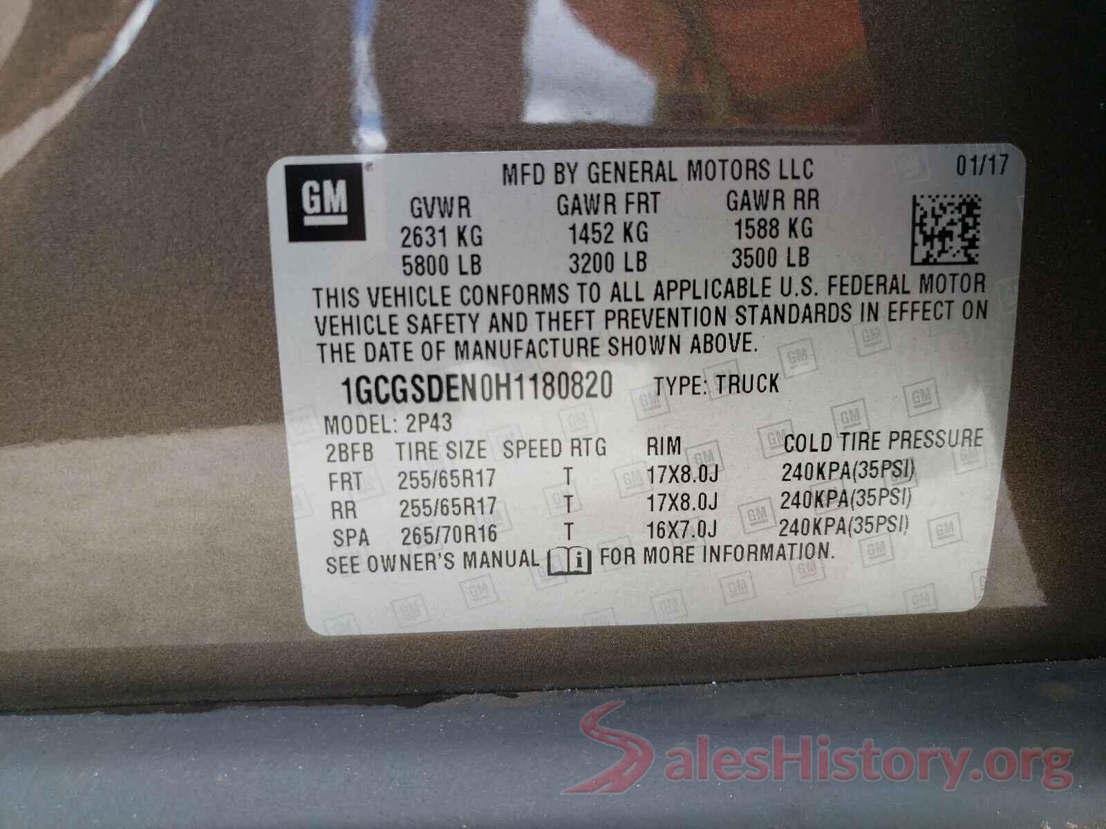 1GCGSDEN0H1180820 2017 CHEVROLET COLORADO