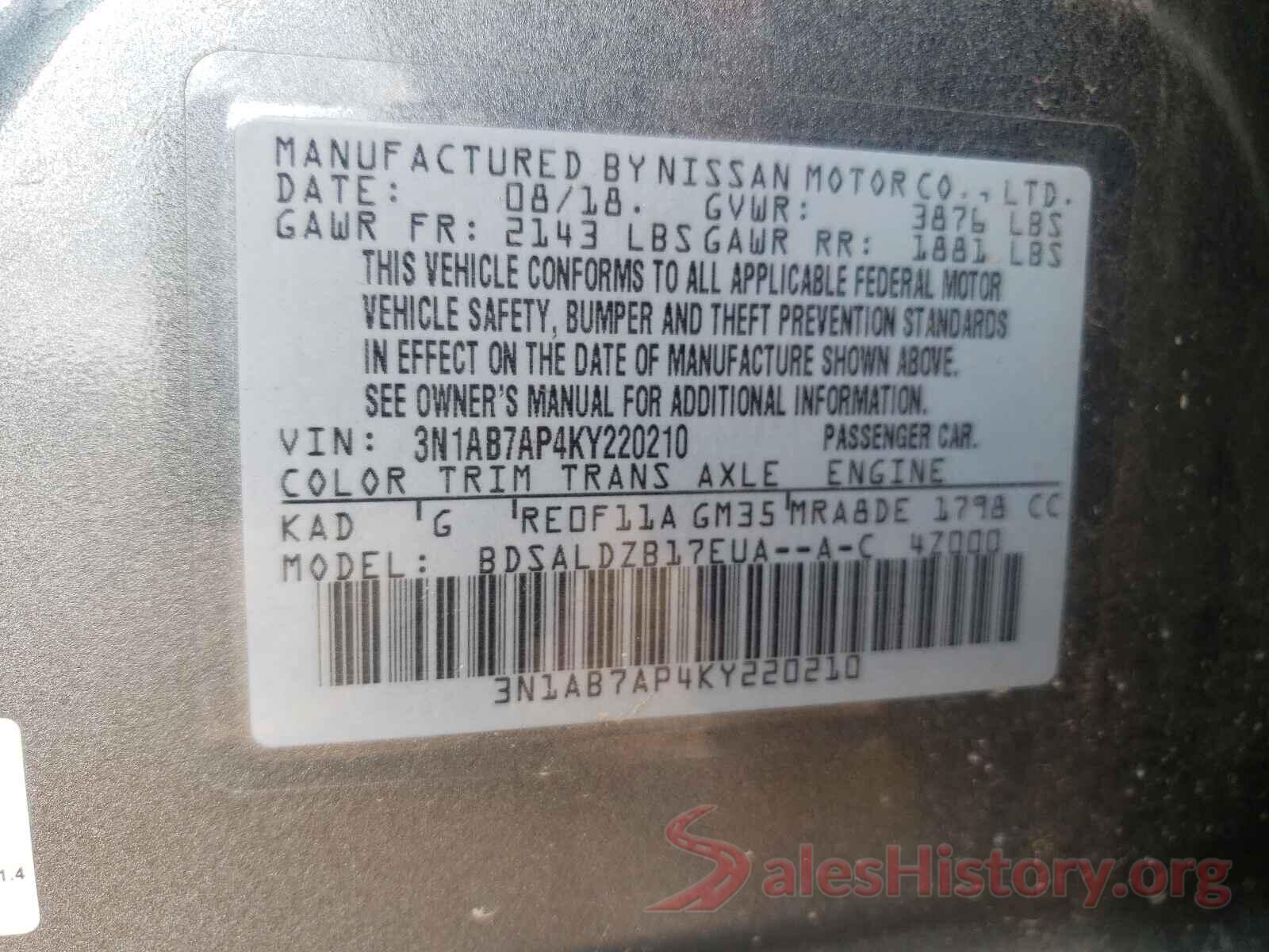 3N1AB7AP4KY220210 2019 NISSAN SENTRA