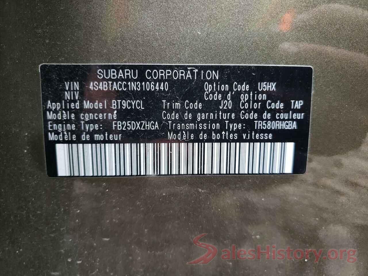 4S4BTACC1N3106440 2022 SUBARU OUTBACK