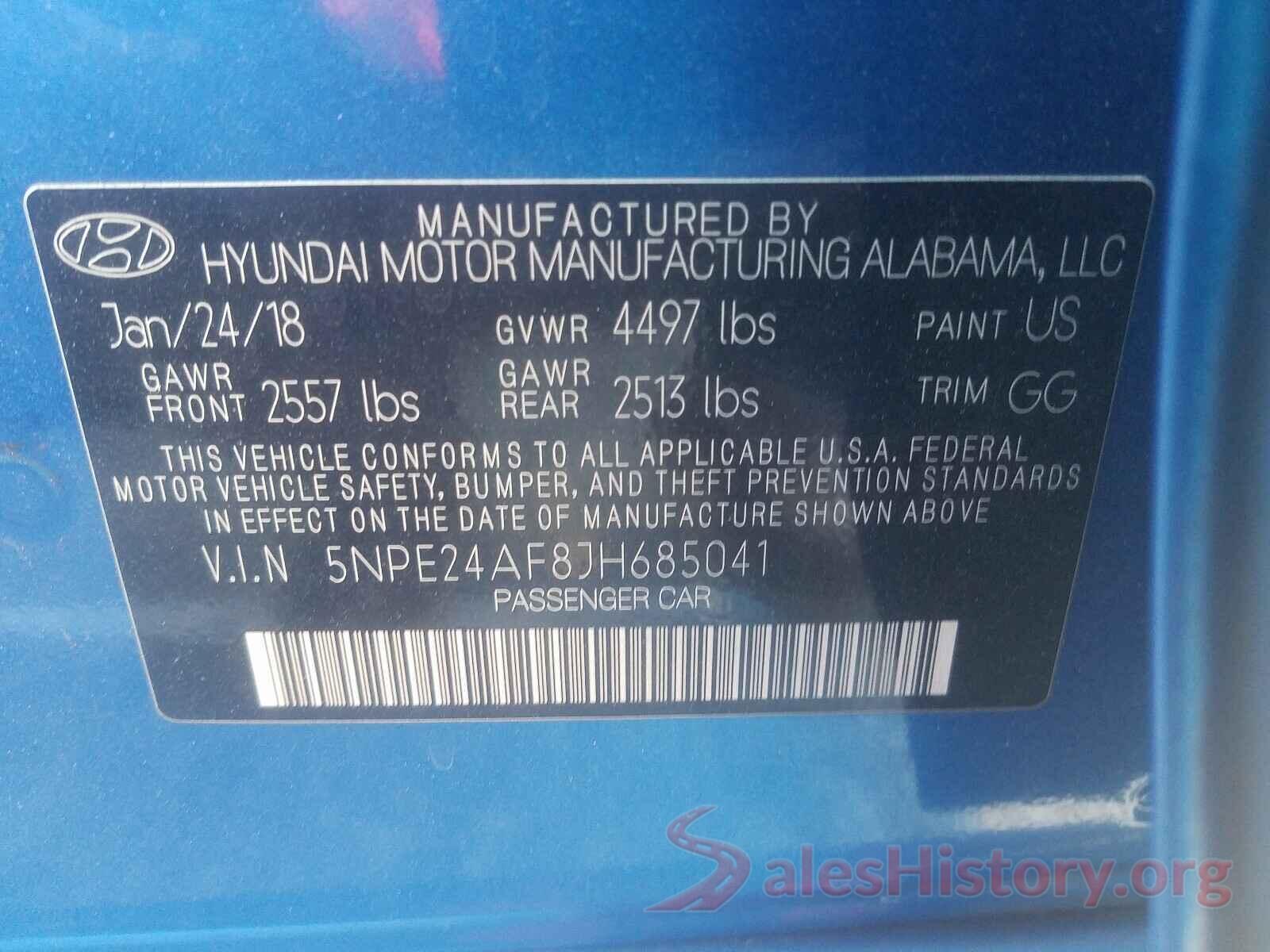 5NPE24AF8JH685041 2018 HYUNDAI SONATA